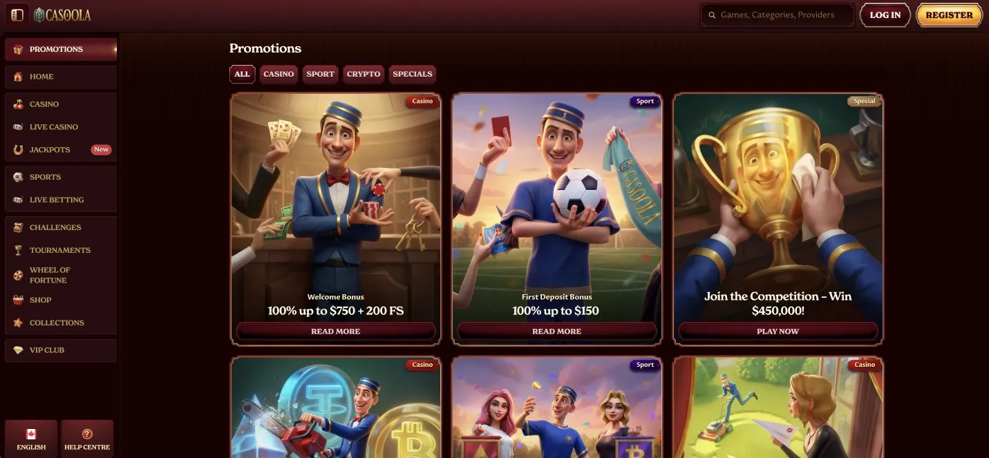 Casoola Casino Canada active promotions and welcome bonus terms page